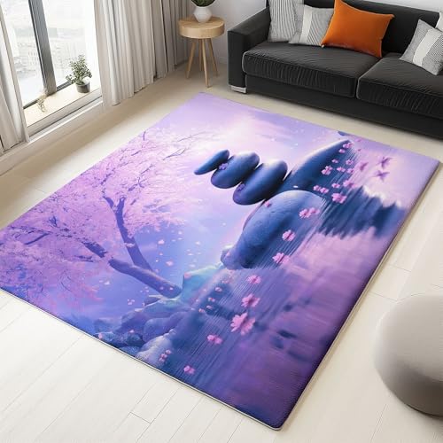 Rutschfester Teppich aus Flanell mit Natur Verträumtes Zen See Aufdruck, weicher Teppich, Heimdekoration für Wohnzimmer Schlafzimmer Bodenteppich, 140 x 200 cm, pflegeleicht - Hellviolett Rutschfester Teppich aus Flanell mit Natur Verträumtes Zen See Aufdruck, weicher Teppich, Heimdekoration für Wohnzimmer Schlafzimmer Bodenteppich, 140 x 200 cm, pflegeleicht - Hellviolett von Generic
