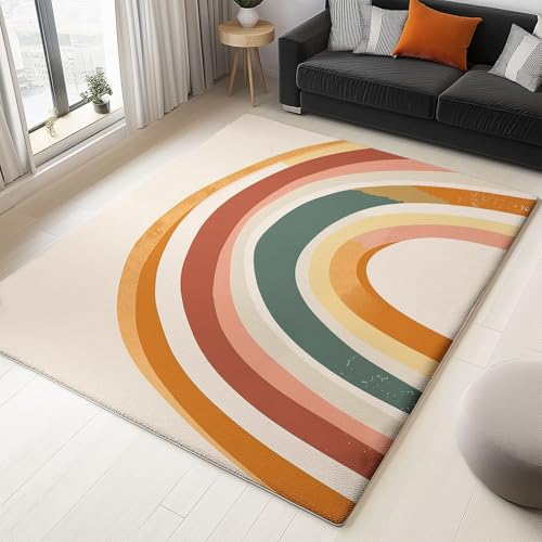 Rutschfester Teppich mit Minimalismus Vintage Regenbogen Muster, Waschbare Flauschige kurzflorige Khaki Bodenmatte für das Wohnzimmer – weich 160 x 220 cm Rutschfester Teppich mit Minimalismus Vintage Regenbogen Muster, Waschbare Flauschige kurzflorige Khaki Bodenmatte für das Wohnzimmer – weich 160 x 220 cm von Generic