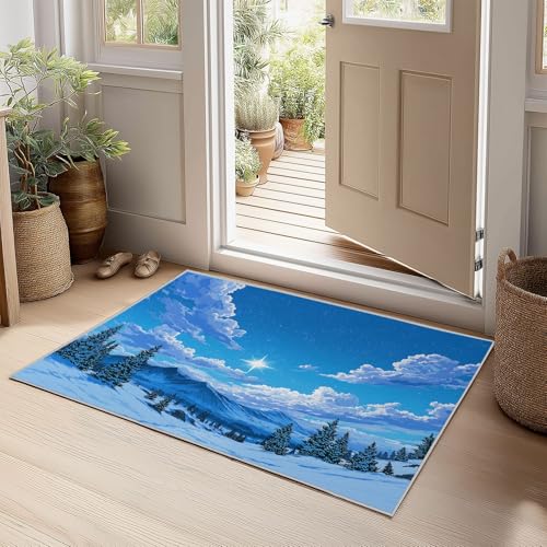 Rutschfester Teppich mit Natur Winter Kiefern Muster, Waschbare Flauschige kurzflorige Blau Bodenmatte für das Wohnzimmer – weich 120 x 170 cm Rutschfester Teppich mit Natur Winter Kiefern Muster, Waschbare Flauschige kurzflorige Blau Bodenmatte für das Wohnzimmer – weich 120 x 170 cm von Generic