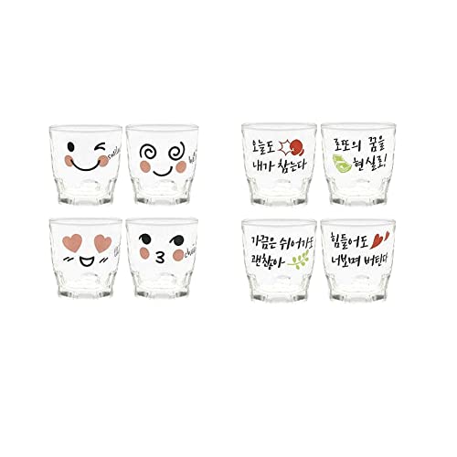 SOJU Glas Soju Schnapsglas Soju Koreanische Soju Alkoholgläser Glaswaren niedliche Ikone Charakter + Hangul Wise Spruch 8 Stück von Generic