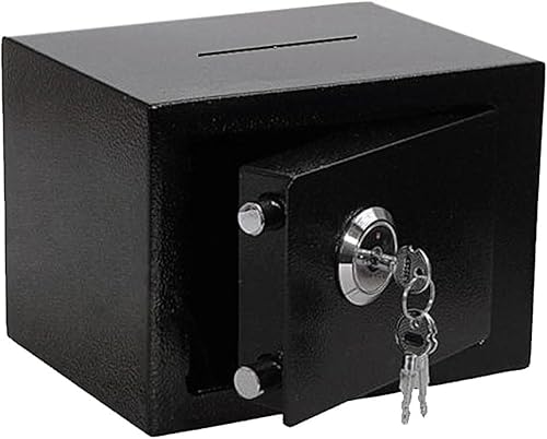 Safe Box Mit Schlüssel, Haussicherheit Safe Und Schließfach Kleine Abschließbare Geldkassette Anti-hebel Ganzstahlgehäuse Wandmontierte Aufbewahrung Für Bargeldschmu, 黑色（有投币口）, 230 * 170 * 170mm von Generic