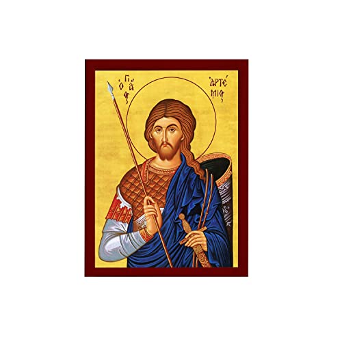 Saint Artemios Ikone, Handgemachte griechisch-orthodoxe Ikone des Heiligen Artemius von Antiochien, byzantinische Kunst, Wandbehang, Holzschild, religiöses Geschenk, 15 x 21 cm von Generic