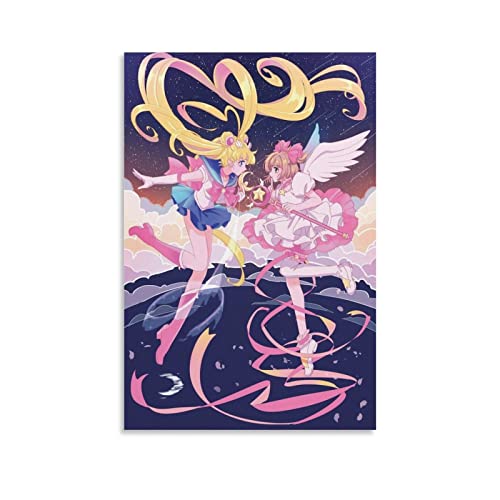 Sakura-Poster mit Motiv "Sailor Moon And Cardcaptor", dekoratives Gemälde, Leinwand, Wandposter und Kunstbild, modernes Familien-Schlafzimmer, 60 x 90 cm von Generic