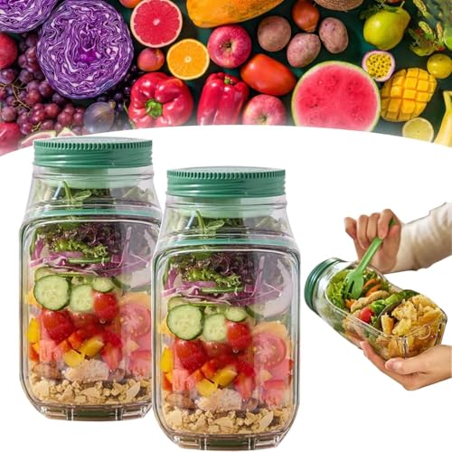 Salad Pod, Salad Container for Lunch with Dressing Container, Portable Leakproof Salads Jars, Wet Dry Separation Vertical Layering Lunchable Keep It Fresh Containers with Measurement Marks (2pcs) von Generic