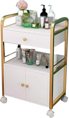Salonwagen Mit Rädern, Aufbewahrungsschrank Für Schönheitssalon, Friseurwagenwagen, Mit1 Schublade 1 Schrank, Gold-Gray, 55x33x80cm von Generic