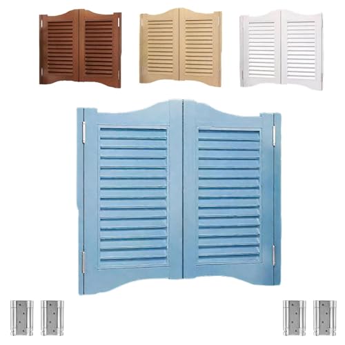 Saloon Pendeltür Saloontür Schwingtür Innen Lamellentür Mit Scharnieren Halber Taille Höhe 80cm 90cm 100cm Doppelflügel(Blau,W122xH90cm) von Generic