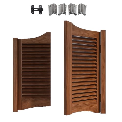 Saloontür Massivholz Weiß Pendeltüren Für Cafés Doppelflügel Schwingtüren Automatisch Schließen Bar Küche Veranda Terrasse Garten(Brown,W98xH100cm) von Generic