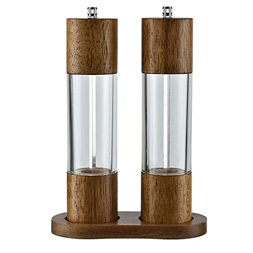 Salz- und Pfeffermühle, Kristall, Acryl- und Holz, mit Tablett, Kombi-Set, Holz- und Acrylmühlen, verstellbare Grobheit, Keramikkernmühle (mit Tablett, 20,3 cm) von Generic