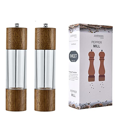 Salz- und Pfeffermühle, Kristall, Acryl- und Holz, mit Tablett, Kombi-Set, Holz- und Acrylmühlen, verstellbare Grobheit, Keramikkernmühle (ohne Tablett, 15,2 cm) von Generic