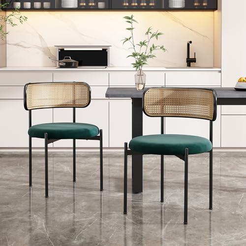 Samt-Esszimmerstuhl,2er Set, moderner, einfacher Freizeitstuhl mit Vier Stützbeinen aus Metall, Rattan-Freizeitstuhl, Wohnzimmer- und Schlafzimmerstuhl, Grün von Generic