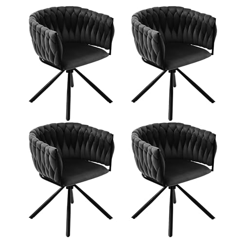 Samt Esszimmerstuhl 360° Drehbar mit 4 Stützbeinen aus Metall Lounge Sessel für Wohnzimmer Arbeitszimmer Küchen Schlafzimmer Polsterstuhl bis 150 kg Belastbar 4er Set Grau von Generic