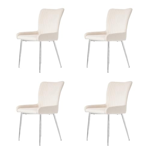 Samt Esszimmerstuhl Set mit 4 Metallstützbeinen Lounge-Stuhl Lendenwirbelstütze für Esszimmer Wohnzimmer Arbeitszimmer Küchenstühle bis 150 kg belastbar 4-teilig Beige+Silber Samt Esszimmerstuhl Set mit 4 Metallstützbeinen Lounge-Stuhl Lendenwirbelstütze für Esszimmer Wohnzimmer Arbeitszimmer Küchenstühle bis 150 kg belastbar 4-teilig Beige+Silber von Generic