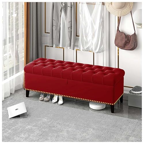 Samt Lagerung Ottoman Bank Moderne gepolsterte Eingangsbereich Bank mit Lagerung für Bad Wohnzimmer Foyer Indoor,Rot,47x16x18in von Generic