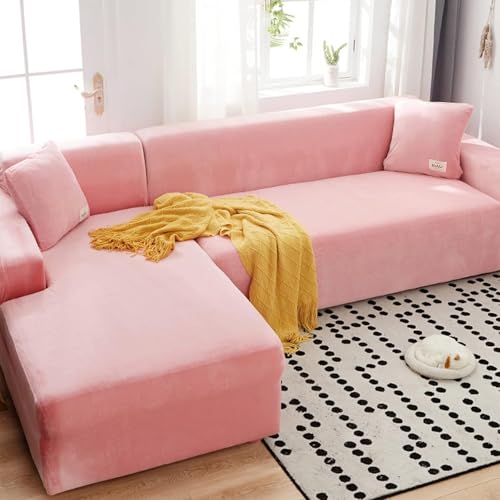 Samt Plüsch Couchbezug Jacquard Sofa Bezug Moderner Sofa Schonbezug Für Wohnzimmer Stretch Rutschfester Möbelschutz Für L-förmiges Sektionssofa, Pink, Sofa 190-230cm Samt Plüsch Couchbezug Jacquard Sofa Bezug Moderner Sofa Schonbezug Für Wohnzimmer Stretch Rutschfester Möbelschutz Für L-förmiges Sektionssofa, Pink, Sofa 190-230cm von Generic