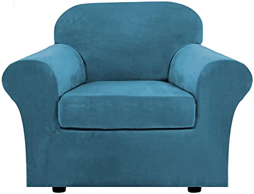 Samt-Sesselbezüge, Stretch-Sessel-Schonbezüge, 2-teiliger Sofabezug mit 1 Sitzkissenbezug, luxuriöse Couchbezüge, Möbelschutz (Farbe: Blau) von Generic
