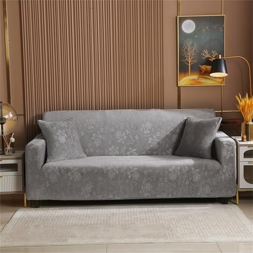 Samt-Stretch-Sofabezug für 1-, 2-, 3- und 4-Sitzer, atmungsaktive Sofa-Schonbezüge, für Ecksofabezug in L-Form, Couchbezug, Rutschfester Möbelschutzbezug (Silber, 1-Sitzer) von Generic