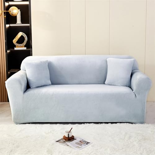 Samt-Stretch-Sofabezug für 1-, 2-, 3- und 4-Sitzer, atmungsaktive Sofa-Schonbezüge, für Ecksofabezug in L-Form, Couchbezug, Rutschfester Möbelschutzbezug (Silber, 2-Sitzer) von Generic