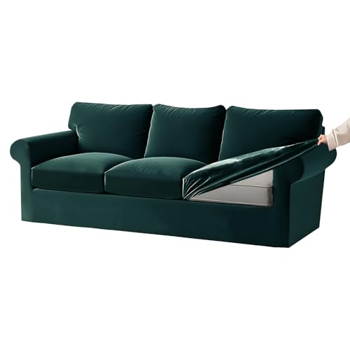 Samt Stretch Sofabezug mit separaten Sitzkissen und Rückenlehne Gummiband Abdeckung für Sofa Armee grün große 3-Sitzer-Set (7 Teile) passt 1 2 3 4-Sitzer Sofas von Generic