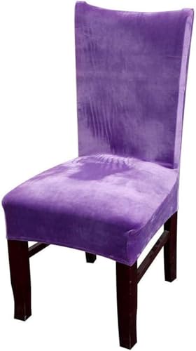 Samt Stretch Spdex Plüsch Esszimmerstuhl Schonbezüge Stuhlbezüge Solide Große Esszimmerstuhl Protector Home Decor, Purple, 6 PCS von Generic