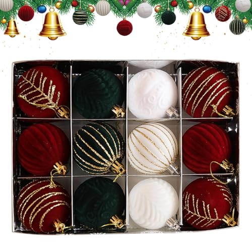 Samt-Weihnachtskugeln - Christbaumschmuck Set - 12 x 2,36 Zoll Weihnachtskugel, Rot-Grüne Ornamente von Generic