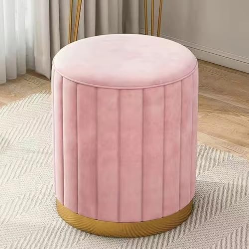 Samt gepolsterte Waschtischhocker mit vergoldeter Basis für Wohnzimmer, Schlafzimmer oder Geschäft, Rosa Runde Fußstütze Stuhl (33 x 41,9 cm) von Generic