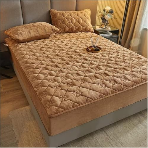 Samtflanell-Spannbetttuch, Ultraweiches Gestepptes Fleece-bettlaken, Luxuriöser Einfarbiger Plüsch-matratzenschonerbezug Mit 12 Ih Tiefer Tasche, Khaki, 200x220cm Samtflanell-Spannbetttuch, Ultraweiches Gestepptes Fleece-bettlaken, Luxuriöser Einfarbiger Plüsch-matratzenschonerbezug Mit 12 Ih Tiefer Tasche, Khaki, 200x220cm von Generic
