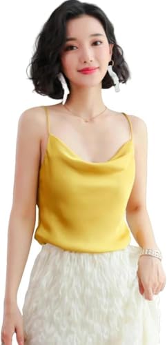 Satin Seide Tank Tops Weiblicher Träger Basic Spaghettiträger Tops Frauen Ärmelloses Leibchen Camis, Yellow, XXL Satin Seide Tank Tops Weiblicher Träger Basic Spaghettiträger Tops Frauen Ärmelloses Leibchen Camis, Yellow, XXL von Generic