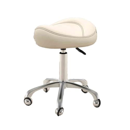 Sattelhocker, Rolldrehstuhl, Hochleistungs-Verstellhocker Mit Rädern, Bürostuhl Mit Hydraulischer Höhe, for Salon, Klinik, Labor, Küche Und Büro(White) von Generic