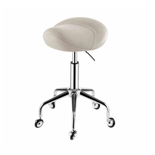 Sattelhocker Mit Rädern, Bürostuhl Mit Hydraulischer Höhe, Ergonomischer Rollstuhl, Dicke Sitzpolsterung, for Massagebüro, Zuhause Und Salon(White) von Generic