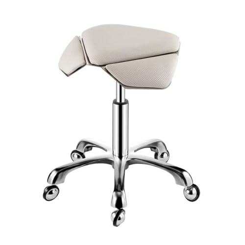 Sattelhocker Mit Rädern, Bürostuhl Mit Hydraulischer Höhe, Rollstuhl Aus PU-Leder, Verstellbar Von 43–57 cm, for Schönheitskliniken Zu Hause Und Im Büro(White) von Generic