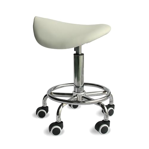 Sattelhocker Mit Rädern, Rollstuhl Aus PU-Leder, Bürostuhl Mit Hydraulischer Höhe, Verstellbar 49–60 cm, for Schönheitskliniken Zu Hause, Tragkraft 200 Kg(White) von Generic