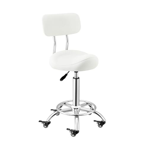 Sattelhocker Mit Rückenlehne, Rollstuhl Aus PU-Leder,Ergonomischer Bürodrehstuhl, Dicke Sitzpolsterung, for Die Schönheitsklinik Zu Hause, Tragkraft 200 Kg(White) von Generic