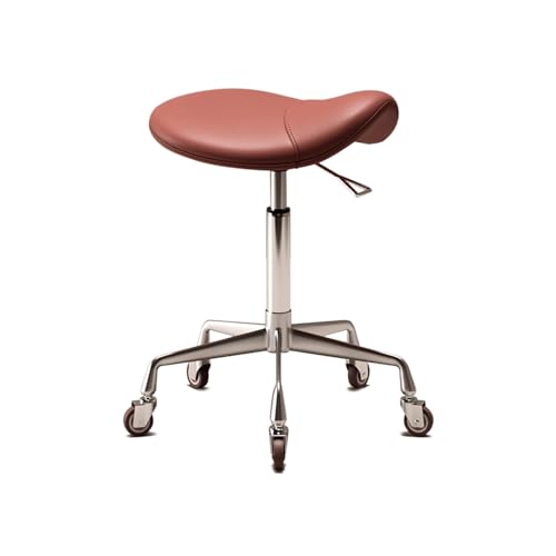 Sattelhocker mit Rollen Höhenverstellbar 43-58cm Ergonomischer Rollhocker Bis 120kg Arbeitshocker für Kosmetikstudios, Friseursalons, Büros, Praxen(Pink) von Generic
