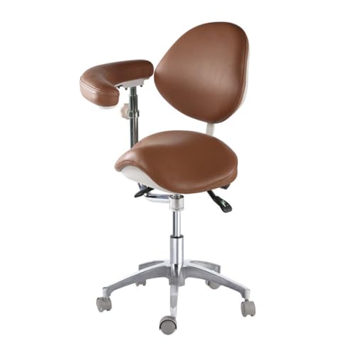 Sattelstuhl PU-Leder Mobiler Sattelstuhl, ergonomischer drehbarer Sattelhocker mit Rückenlehne Armlehne für Kliniken, Tattoo, Zuhause und Labor, B1 von Generic