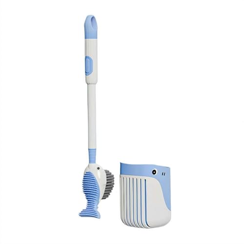 Saugnapf Toilettenbürste Set Wal Form Toilettenbürste - 40cm Kunststoffbürste mit Flüssigkeits-Zugabe Funktion | Lustiges & Effizientes Reinigungswerkzeug, Wandhalter für alle Arten von Toiletten von Generic