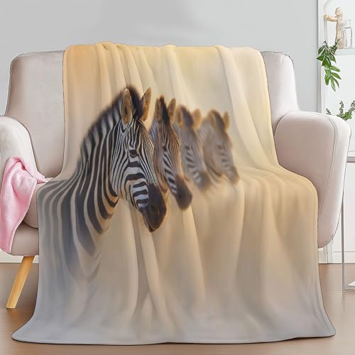Savanne Gestreiftes Pferd Kuscheldecke 100 x 130 cm Weiche Warme Decke, Mehrfarbig Flanell Schlafsofa Bedruckte Decke Für Kind Erwachsene Schlafzimmer Camping Picknick von Generic