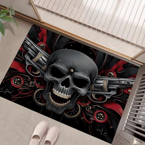 Schädel Fußmatte - rutschfeste Schmutzfangmatte Dunkelgrau Für Innen, Fußabtreter Dunkler Punk-Stil Für Flur, Eingangsbereich & Überdachten Außenbereich - 40 X 60 cm Schädel Fußmatte - rutschfeste Schmutzfangmatte Dunkelgrau Für Innen, Fußabtreter Dunkler Punk-Stil Für Flur, Eingangsbereich & Überdachten Außenbereich - 40 X 60 cm von Generic