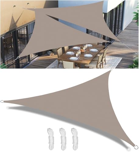 Schatten Segel wasserdichtes Dreieck im Freien Garten Schatten Segel Segel Baldachin 98% UV Blockierende Schatten Segel Polyester Tränenresistent für Gartenparty im Freien mit 3 Seilen, Khak von Generic