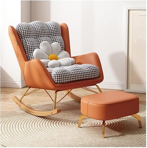 Schaukelstühle Für Erwachsene - Moderner Mid-Century-schaukelstuhl Mit Breiter Rückenlehne Und Ottomane, Gepolstertem Sitz, Bequemer Kleiner Gleiter-schaukelstuhl Für Das Wohnzim, Orange 1 von Generic