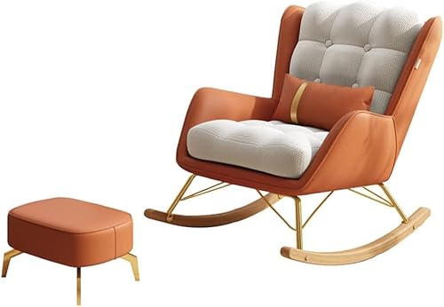 Schaukelstühle Für Erwachsene - Moderner Mid-Century-schaukelstuhl Mit Breiter Rückenlehne Und Ottomane, Gepolstertem Sitz, Bequemer Kleiner Gleiter-schaukelstuhl Für Das Wohnzim, Orange 2 von Generic