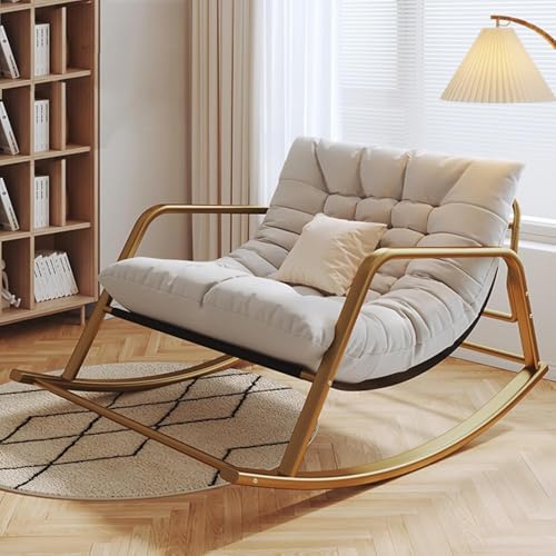 Schaukelstuhl Kinderzimmer, übergroße Terrassenschaukelstühle Mit Hoher Rückenlehne Sessel Bequemer Beistellstuhl, 440lbs Support Schaukelstühle, Moderne, Grey, Gold 92x137cm von Generic