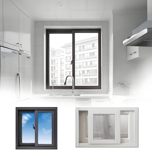Schiebefenster Keller Ersatzfenster Kleiner Schuppen Hühnerstall Aluminiumrahmen Horizontales für Badezimmer, Garagen und Dachböden Mit Fliegengitters Glas und Schloss(Black,68x53cm) von Generic