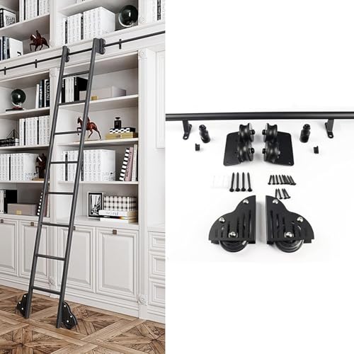 Schiebeleiter-kit Rollende Bibliothek Leiter Schienenschiene Heavy Duty Gleitschienen Rollleitern Bücherregal Bar Schrank Set Mobile Leiter Hardware Kit, 16ft/500cm Track kit von Generic