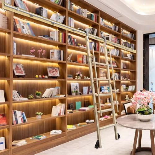 Schieberleiter -Hardware Full Set Library Rolling Ladder Track Kit, Edelstahl Rolling Library Ladder Rail Track, Bücherregal/Bar/Closet Rolling Ladders Set mit Bodenrolle, 700 cm (23 ft) Spu von Generic