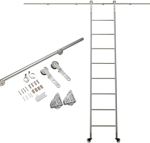 Schiebetür Komplettes Set Hardware 6,6ft-13ft Edelstahl Rollleiter Hardware Bibliothek Schiebeleiter Hardware Kit Rundrohr Mobile Leiterschiene, 10ft/300cm Track kit Schiebetür Komplettes Set Hardware 6,6ft-13ft Edelstahl Rollleiter Hardware Bibliothek Schiebeleiter Hardware Kit Rundrohr Mobile Leiterschiene, 10ft/300cm Track kit von Generic