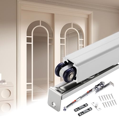 Schiebetürschiene Und Rollen Mit Sanftem Schließen, Kastenschienen-Schiebetürschienen Mit Puffer, Top-Mount-Rolling-Barndoor-Hardware-Kit Für Kleiderschränke/Sier-White/1.5M/4.9Ft von Generic