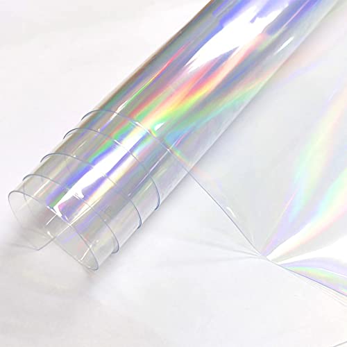 Schillernde transparente Folie Laser Spiegel Regenbogen Transparent PVC Wasserdicht Vinyl Material für Schleifen Schmuckbeutel Herstellung DIY Handwerk (Holographic-B) von Generic