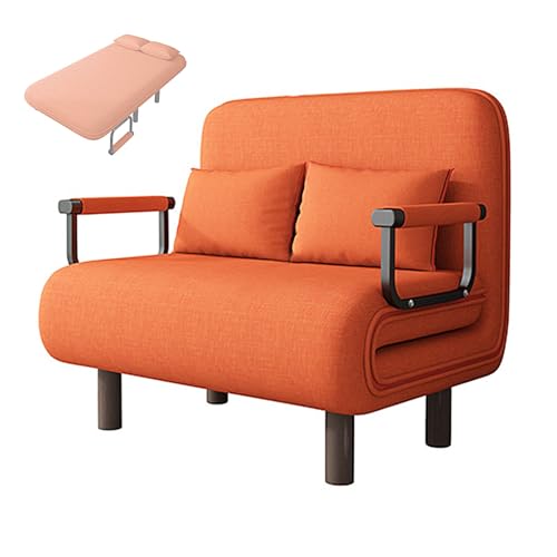 Schlafsessel 3 in 1 mit Schwammmatratze Baumwoll und Leinenstoffe Recamiere mit Schlaffunktion Klappbett mit 5 Fach Verstellbarer Rückenlehne für Wohn, Schlafzimmer(Orange,190 * 120 * 28cm) von Generic