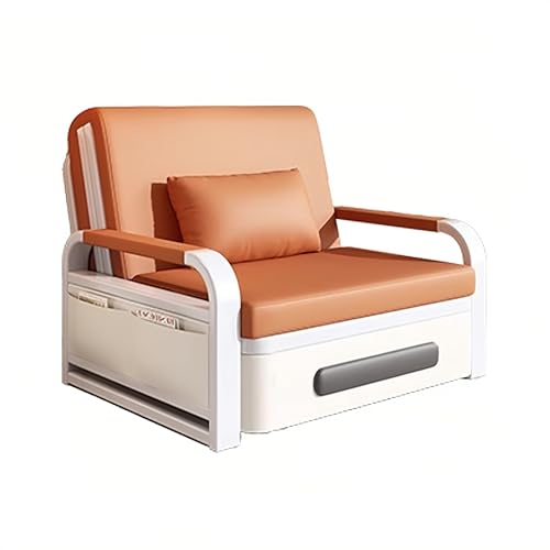 Schlafsessel Klappbar Gästebett Klappsofa mit Schlaffunktion und Bettkasten Handlauf mit Stauraum Versteckte Rollen Tragkraft 300 Kg Geeignet für Arbeitszimmer, Atelier, Balkon(Orange) von Generic