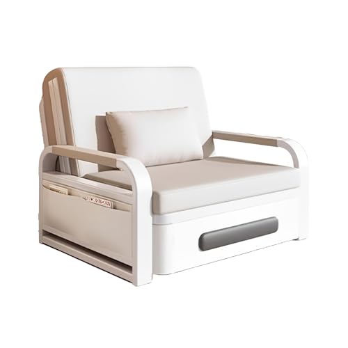 Schlafsessel Klappbar Gästebett Klappsofa mit Schlaffunktion und Bettkasten Handlauf mit Stauraum Versteckte Rollen Tragkraft 300 Kg Geeignet für Arbeitszimmer, Atelier, Balkon(White) von Generic